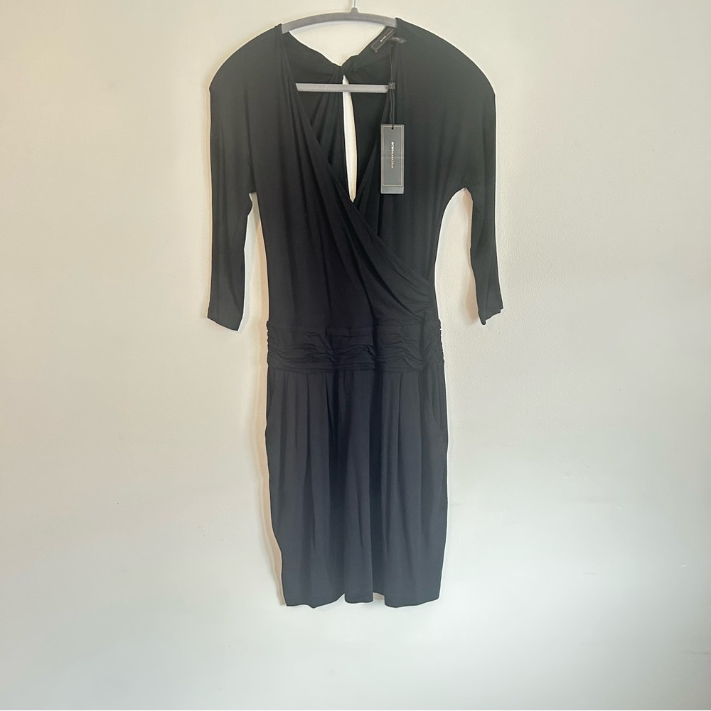 BCBGMAXAZARIA NWT Black 3/4 sleeve dress jersey Size Small
